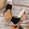 Fashion Floral Print Wedge Heel Sandals for Women Summer 2025 Ethnic Style Chunky Platform Slippers Woman Thick Bottom Peep Toe Slides