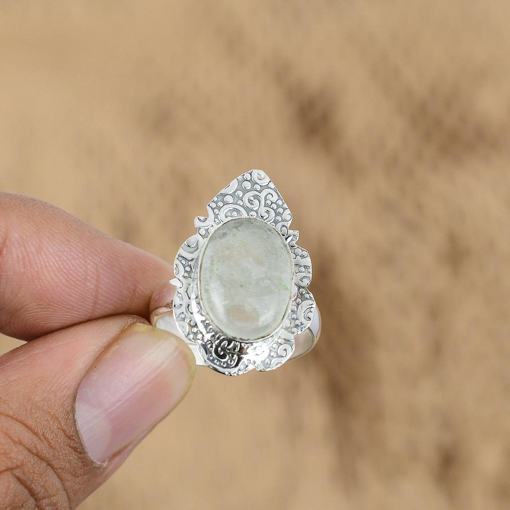 925 Silver Oval June Birth Natural Moonstone Statement Promise Artisan Boho Ring