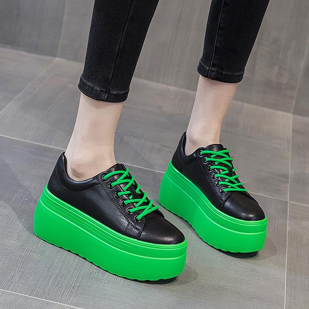 8CM Autumn Genuine Leather Women Casual Shoes Super Thick Platform Wedge Women Sneakers Chunky Shoes New Summer White Skateboard