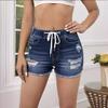 New Women's Denim Shorts Elastic Waist Stretch Jeans Ripped Slim Fit Fringe Denim Hot Pants