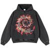 Streetwear Flame Skeleton Graphic Unisex Washed Black Oversized Unisex Long Sleeve Hoodie
