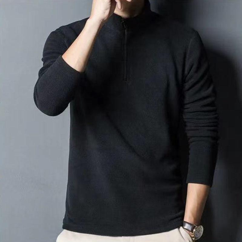 Winter Men's High Collar Solid Color Double-sided Fleece Half High Collar Sweater Imitation Fleece Pullover Warm Bottoming Shirt