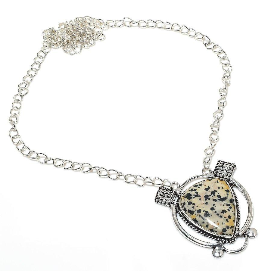 Dalmation Jasper Gemstone 925 Sterling Silver Gift Jewelry Necklace 18"