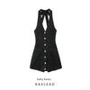 Kaslead New Arrival Women's Clothing Fashion Style Minimalist French Elegant Retro Young Adult Halterneck V-neck Dress