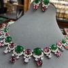 Wind Bride with Diamond Zircon Necklace Earrings Set Summer Emerald Oval Luxury Jewelry