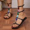 Bohemian Style Gladiator Sandals Women Summer Casual Flat Beach Shoes Fashion Colour Gem Strap Open Toe Sandals Sandalias Mujer