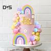 35 Pcs Cake Toppers Pastel Cake Topper with Flower Rainbow Balls Groovy Party Decorations for Birthday Wedding Party Supplies