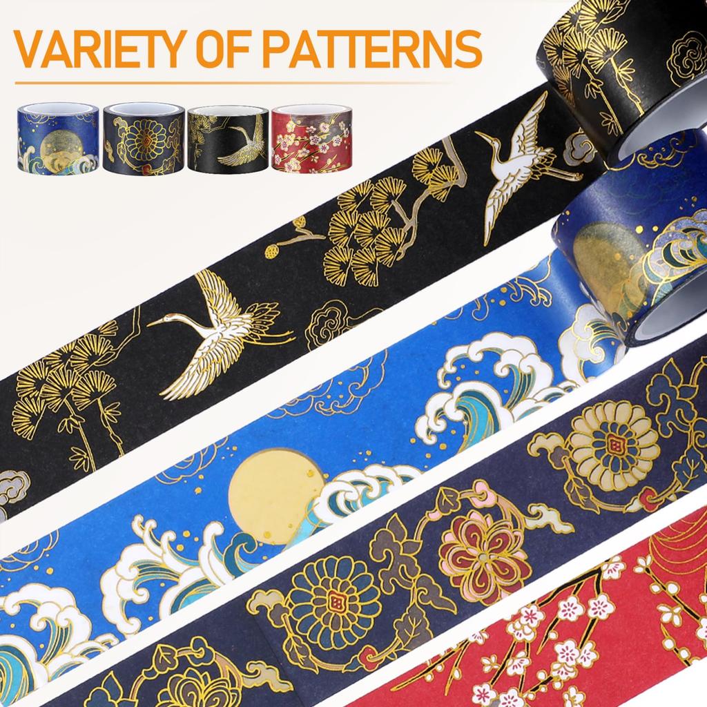 Toyvian Japanese Pattern Masking 4 Cute Washi Perfect for Paper DIY Gift and More Tape, Rolls, Tape, Self-Adhesive, Crafts, Journals, Diaries,