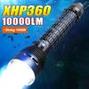10000LM Powerful LED Diving Flashlight Super Bright XHP360 Professional Underwater Torch IPX8 Waterproof Lamp Use 26650 Battery