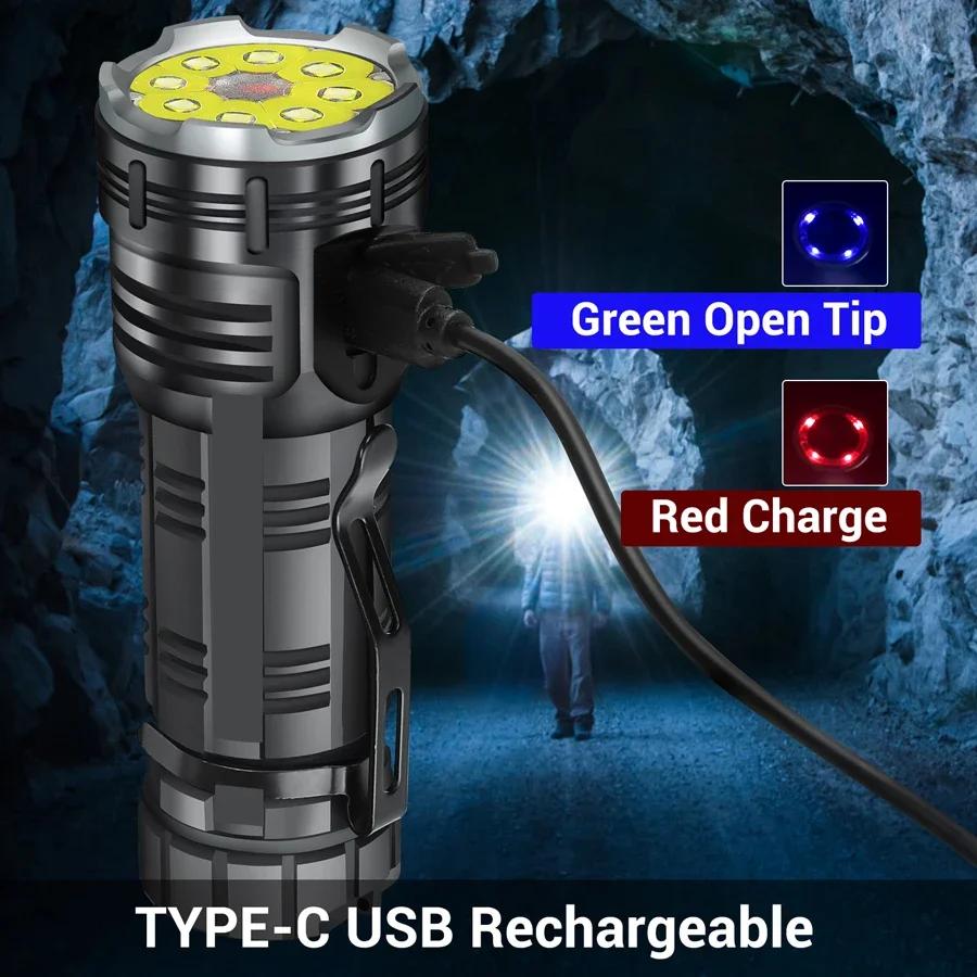F82 8*XPG LED 3000LM Floodlight Steel Flashlight Tail Magnetic Lamp SOS Red Light Rechargeable Torch Pen Clip Camp Climing