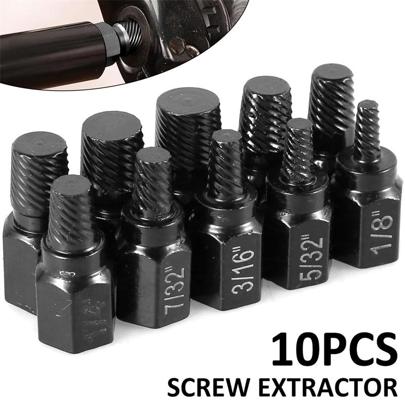 10Pcs Screw and Bolt Extractor Drill Bit Set Steel Multi-Spline Damaged Screw Extractor Broken Bolt Stud Remover Tools