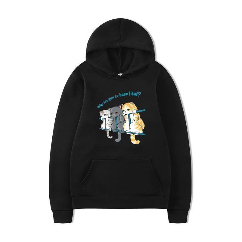 Cat Men Fashion Hoodies Men Women Hooded Sweatshirts Fashion Hip Hop Pullovers Autumn Boys Girls Black Streetwear Hoodie