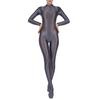 Women's Shiny Oil Glossy Body Stocking One Piece Smooth Stretchy Back Zipper Full Bodysuits