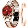 OLEVS Ladies Mechanical Automatic Cute Ladies Watch Ceramic Pink Gold Date Crystal Red Ladies Watch