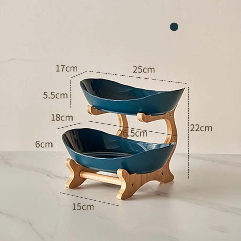 Double/Three Layer Modern Wooden Living Room Multi-layer Snack Net Plastic Fruit Plate Wooden Three-layer Dessert Plate