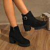Women Boots Retro Plush Warm Autumn Winter Boot Vintage Block Heel Ankle Boots Women Big Sizes Zipper High Heels Shoes Women