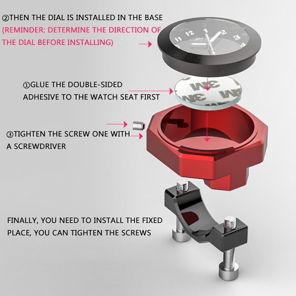 Universal Luminous 22-28mm Clock Motorcycle Handlebar Mount Waterproof Timetable for Scooter Bicycle Modified Watch Accessories