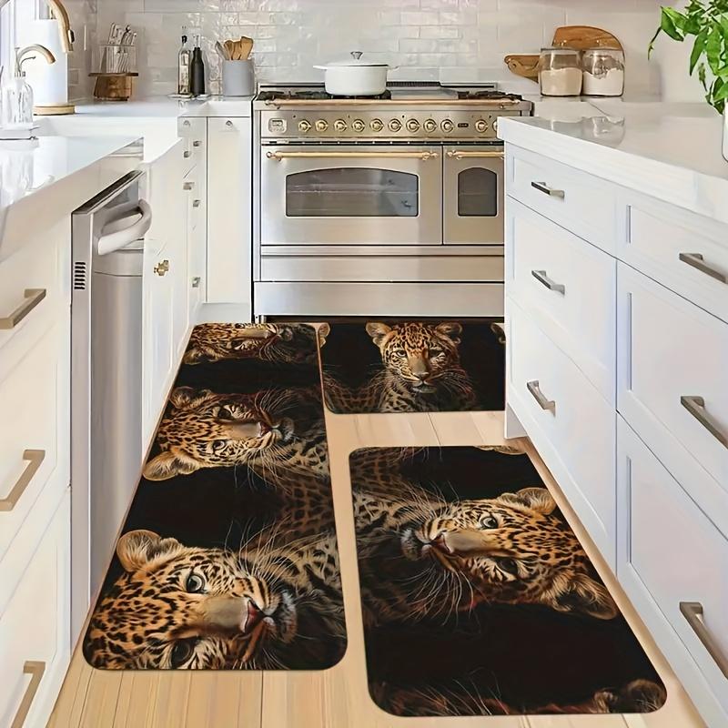 1Pcs  Animal Leopard Pattern Floor Mat Modern Kitchen Polyester Rug Non-Slip Colorful Indoor Carpet, For Home Bathroom Bedroom Living Room Decor