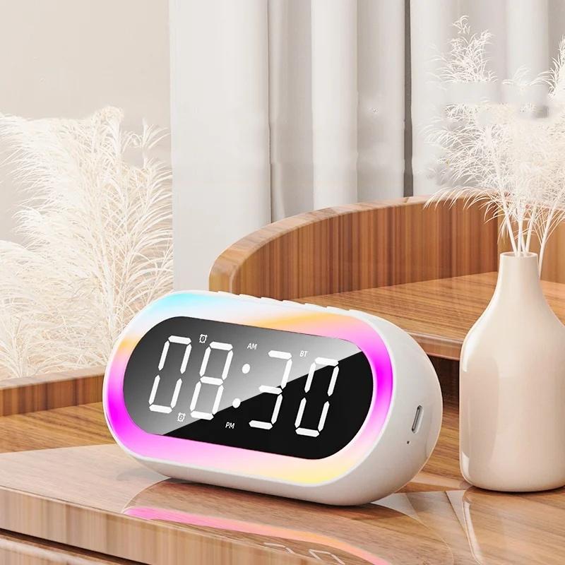 Rechargeble Alarm Clock RGB Mood Light 2 Alarm Loud Volume Wireless Speaker 12/24H Voice Control Table Snooze LED Digital Clock