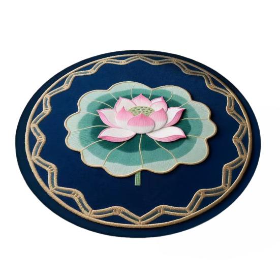 Yousheng Lotus Flower Floor Mat Round Living Room Rug Lotus Pattern Carpet with Non-Slip Backing for Home Office Bedroom Kitchen