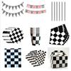 Checkered Party Supplies Birthday Decorations – Black and White Disposable Paper Cups and Plates Set