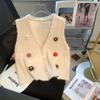 Cute Flower Knitted Cardigan Vest Korean Edition Chic Sweater Vest Loose Reducing Sleeveless Small Coat Top Spring Cardigan Vest