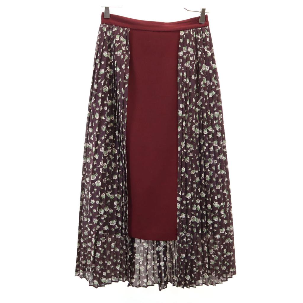 CLANE Midi Length Drop Flower Pleated Layered Skirt 2 Brown X Bordeaux Women Used