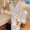 Women's 2024 Internet Celebrity Style Jacquard Plaid Ice Silk Pajamas - Long-Sleeved Two-Piece Set for Spring/Summer