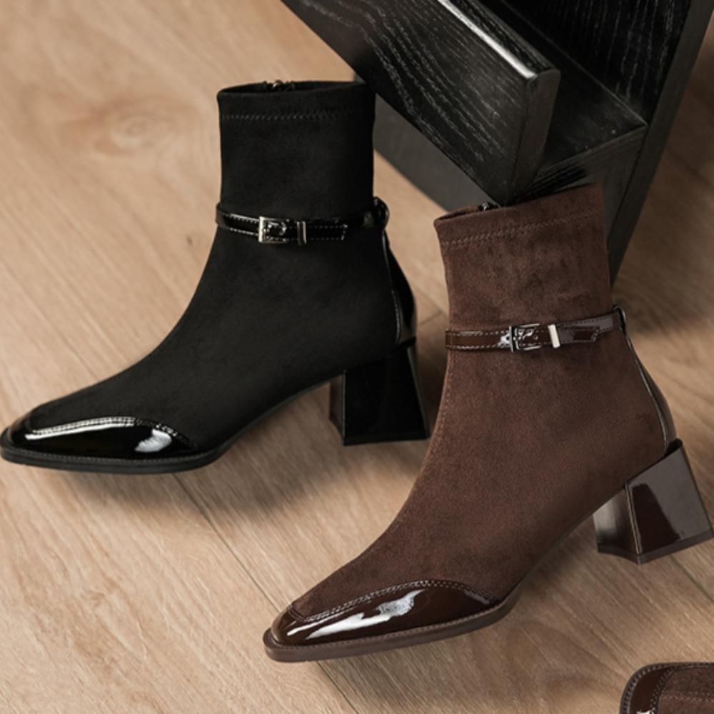 High Heels Women's Ankle Boots Square Toed Sexy Shoes for Women Shoes High 5cm Side Zip Classic Daily Boots Women Boots