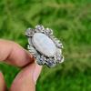 Natural Rainbow Moonstone Gemstone Statement Flower Adjustable Ring 925 Silver
