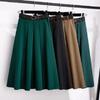 Women Midi Skirt Solid Color High Waist Large Hem Design A-Line Skirt with Belt Soft