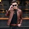Leather Jacket Men's Leather Slim Leather Jacket Trendy Embroidery Locomotive Single Coat Oil Wax Motorcycle Leather Jacket