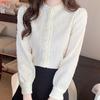 Spring Autumn New Retro Stand Elegant Shirt Women Lace Pearl Button Up Women Blouse Loose Fashion Plus Size Sweet Tops for Women Clothing 24454