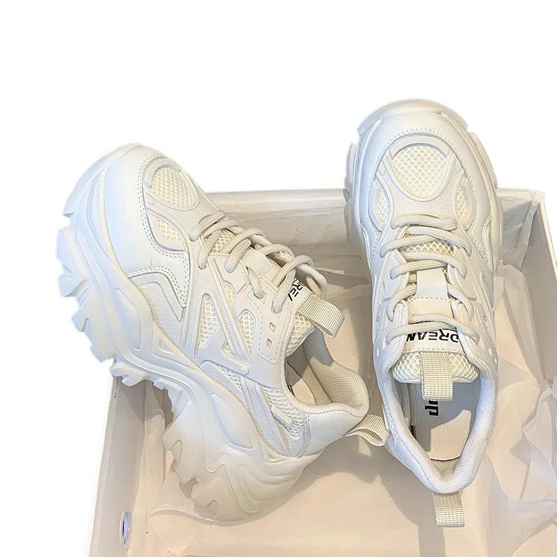 Fashion Women New Fashion Platform Sport Shoes Women 2024 New Summer Black Casual Chunky Sneakers Women Mesh Leather Platform Shoes