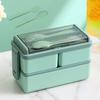 Lunch Box Compartment Design Easy Carrying Double Layer Microwave Safe Japanese Style Students Bento Box with Fork Spoon Daily Use