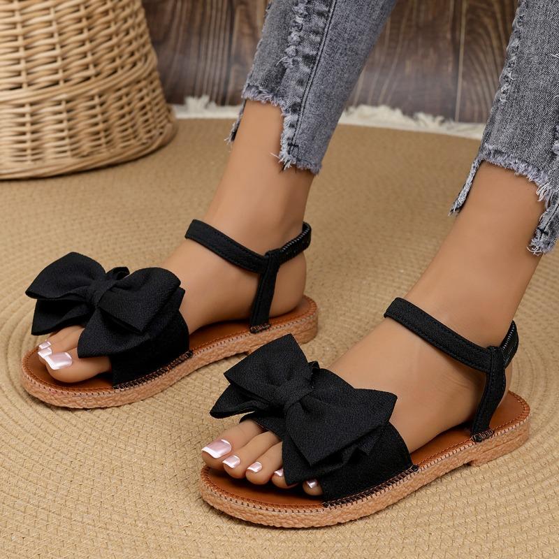 Cloth Sandals Soft-soled Bow Shoes One-line Sandals Fashionable and Sweet Flip-flops