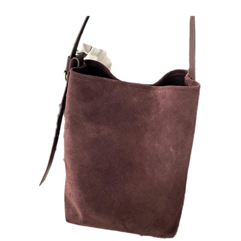 Frosted Cowhide Bucket Bag Women's Commuter Large Capacity Slouched Shoulder Underarm Bag Genuine Leather Women's Bag