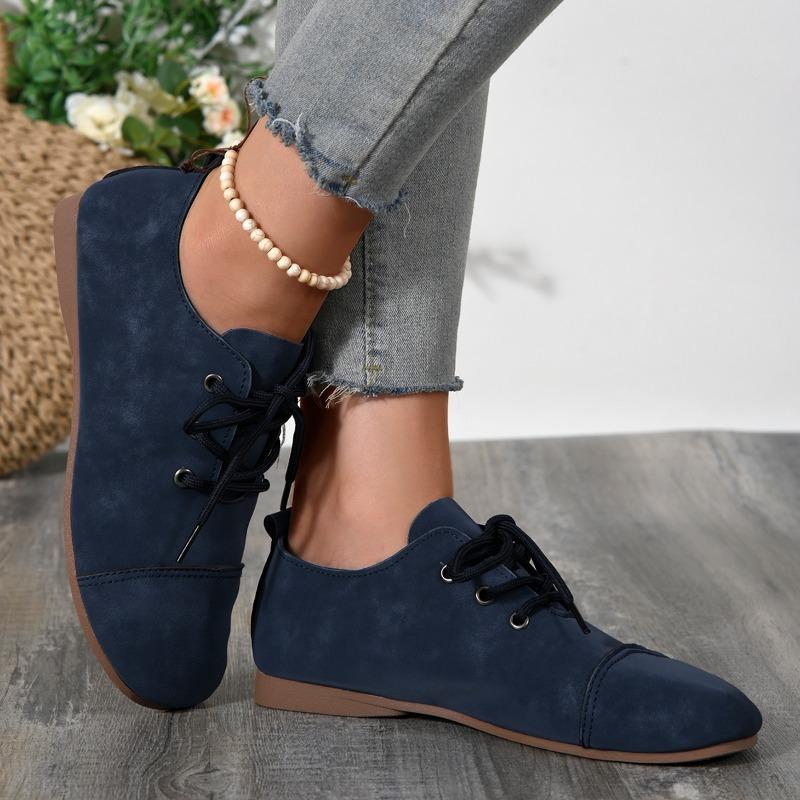 Women's Fashion Flat Shoes Spring New Round Head Splicing Front Lacing Soft Sole Anti-slip Wear-resistant Single Shoes