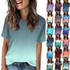 Women's Pocket Gradient Print Summer Short Sleeve Round Neck Casual Loose T-shirt Top
