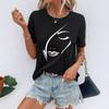 Summer Round Neck 3D Facial Depiction Pattern Print Top Fashionable Casual Short Sleeved Women's T-shirts