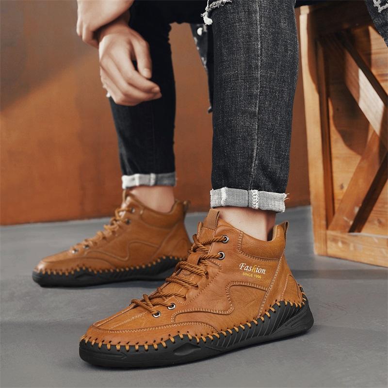 Plus Size Men Shoes Hand-stitching Leather Men Boots Split Leather Casual Leather Shoes Men Ankle Boots