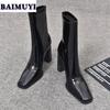 Square Toe Women Ankle Boots Super High Heels Shoes 2025 Trend Designer Leather Snow Chelsea Boots Winter New Pumps Mujer Botas