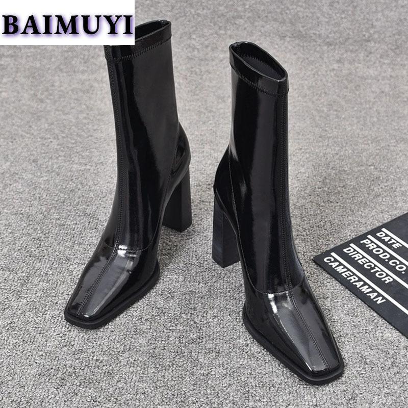 Square Toe Women Ankle Boots Super High Heels Shoes 2025 Trend Designer Leather Snow Chelsea Boots Winter New Pumps Mujer Botas