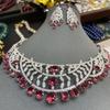 Luxury Dinner 925 Silver Needle Three-dimensional Diamond-set Ruby Necklace Hollow Skirt Fringed Earrings Jewelry