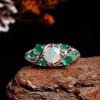 Luxury Design Natural Color Rich Opal & Green Agate Gemstone Ring Earrings Set Light Luxury Beautiful Jewelry for Women