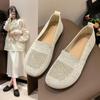 Fashion Solid Color Square Toe Mesh Loafers Shallow Women Flats Shoes Soft Bottom Knit Ballet Flats Shoes Casual Slip On Boat Shoes 2024