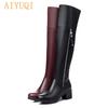 Women Over Knee Boots Genuine Leather Women Shoes Thick Warm Winter Long Boots Fashion High Heel Women Motorcycle Boots