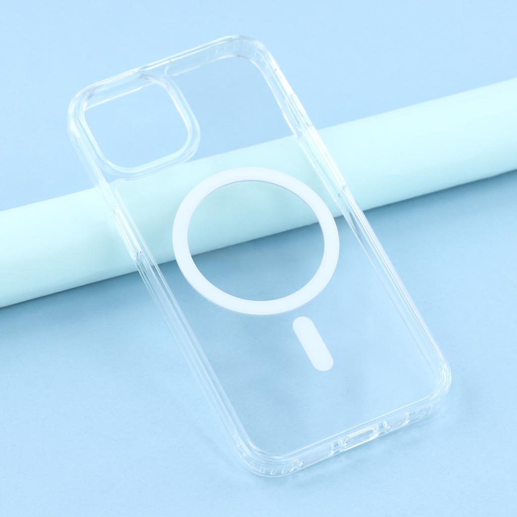 For iPhone 13 Mini Magnetic Case 1.5mm Thickness TPU+PC Clear Phone Back Cover