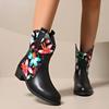 Large Size Casual Middle Tube Square Bottomed Snow Boots Autumn Winter Sharp Pointed Print PU Martin Boots Shoes 35-43