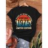 1975 Red Letter Stripe Pattern Vintage Fun Retro Casual Printed T-Shirt Short Sleeve Round Neck Casual Top Summer Women's